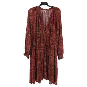 Terra & Sky TS Peasant Dress Womens 2X Multi Geo Print Long Sleeve Front Button